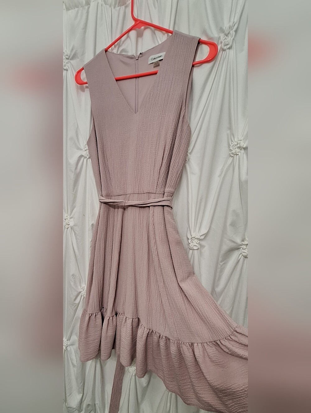 Calvin Klein Sleeveless V-Neck Dusty Mauve Ruffle Dress